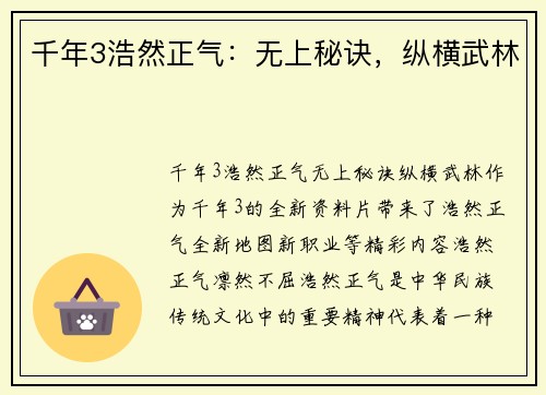 千年3浩然正气：无上秘诀，纵横武林
