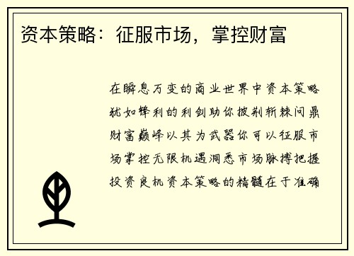 资本策略：征服市场，掌控财富