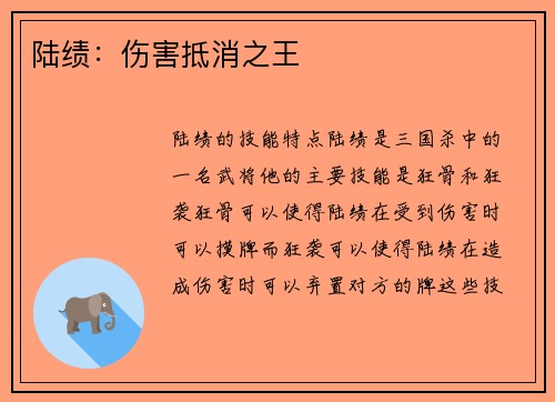 陆绩：伤害抵消之王