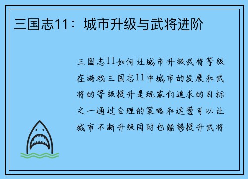 三国志11：城市升级与武将进阶